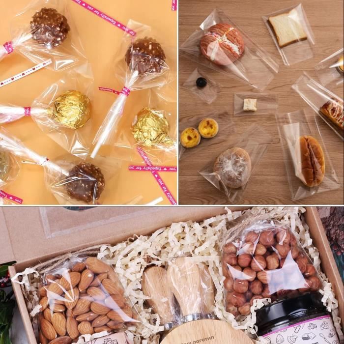 FINEASY 200pcs Sachet Plastique Transparent,Sac Bonbon Anniversaire Reutilisable 8x12cm,Petie Pochette Plastique Bonbon Sac De Rangement Pour Frigo Bonbon Emballage Cadeau Aliments (8x12cm,200pcs
