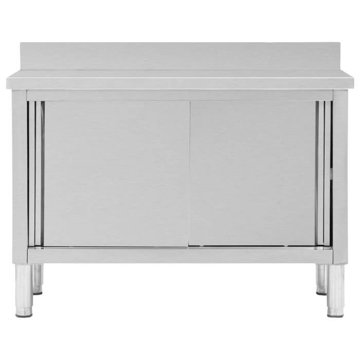 Table De Travail Avec Armoire Coulissante En Inox - 120x50x95 Cm - Pour Cuisine Pro, Restaurant Ou Atelier - 3 étagères