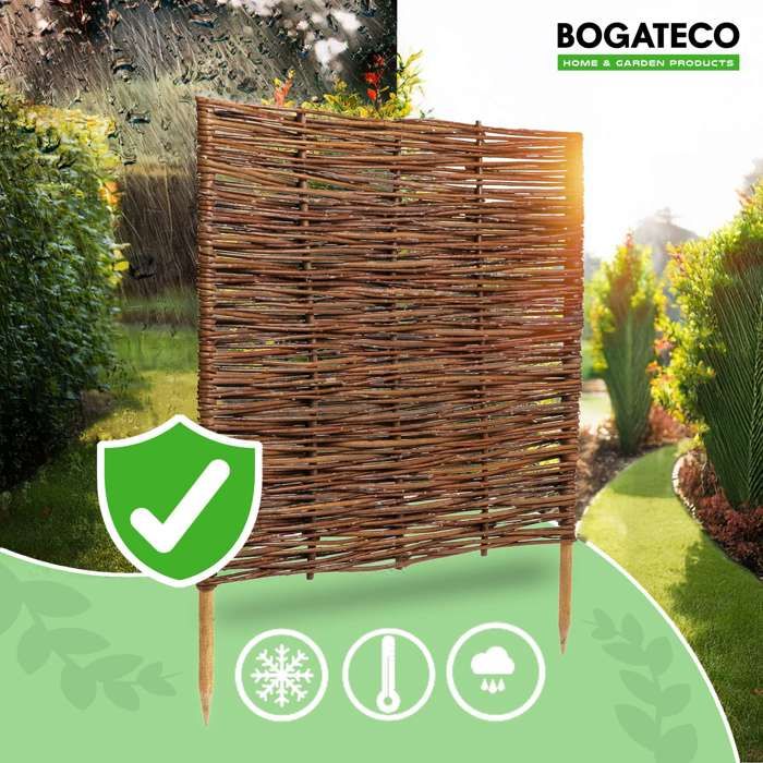 Bordure De Parterre En Osier 300 Cm - Clôture Pelouse Hauteur 40 Cm Avec 7 Piquets Bois Hêtre