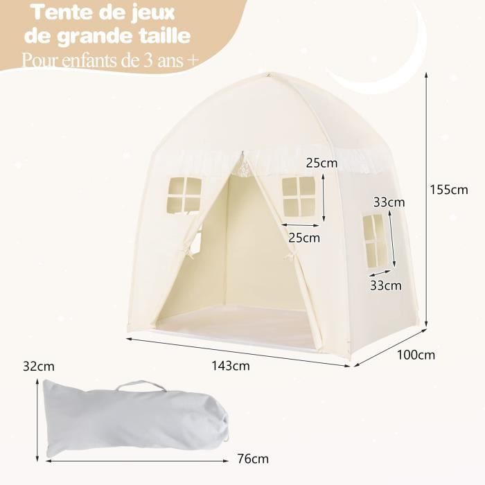 DREAMADE Tente de Lit Enfant avec Rideaux Translucides et 2 Poches, Tente  de Rêve Pliable avec Sac de Transport, 144X102X82CM