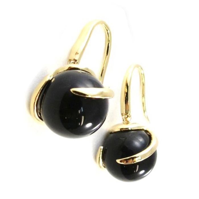 Boucles D'Oreille Pendantes Lames Plaqué Or - Zirconiums Noirs - Neuf Avec Étiquettes