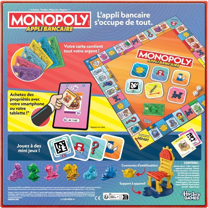 Hasbro Gaming, Monopoly App Banking, jeu de table, idéal pour la famille et les amis, pour les enfants et les filles de 8 ans en haut, scanner l'application bancaire gratuite, pour 2