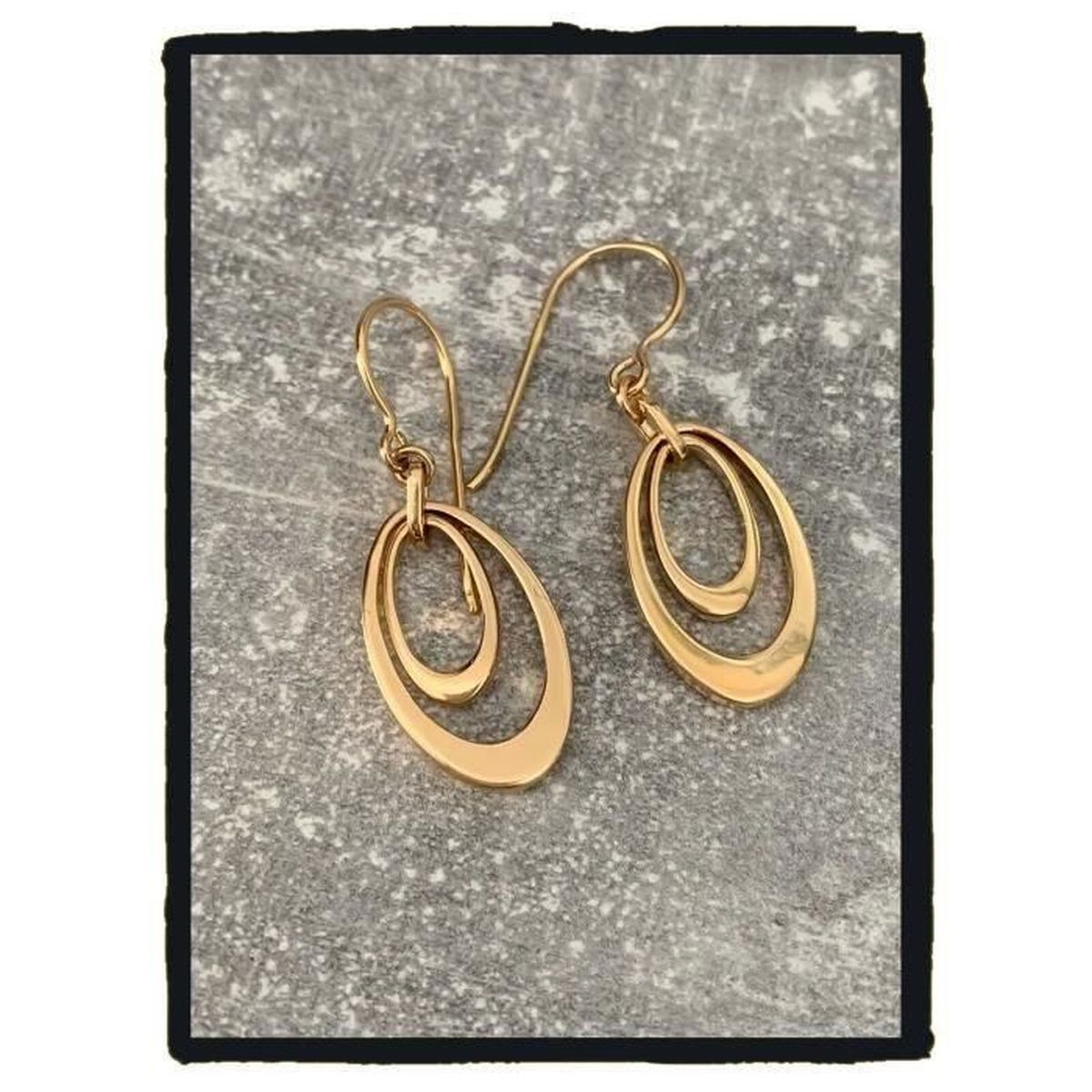 Boucles D/'oreilles Pendantes Double Anneau ovale Plaqué Or 18Carats Bijoux Femme