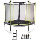 Kangui - Trampoline de jardin 305 cm + filet de sécurité + échelle + kit d'ancrage JUMPI Vert/Noir 300