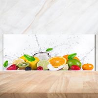 Tulup 125x50cm Crédence de cuisine sur verre sécurité:- Nourriture boissons - Fruits Eau - Multicolore Blanc Mixte