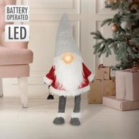 ECD Germany Gnome de Noël 80 cm Rouge-Gris avec Lanterne Nez LED Poupée en Peluche sans Visage Longue Barbe Nain Décoratif Ornement