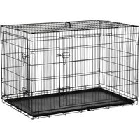 Cage de transport pour chien pliable - 2 portes verrouillables - plateau amovible - dim. 121L x 77l x 82H cm - acier ABS noir