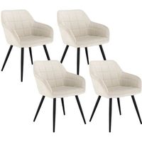 WOLTU 4x Chaises de salle à manger siège bien rembourré en velours, Chaise de cuisine, pieds en métal, Crème Blanc
