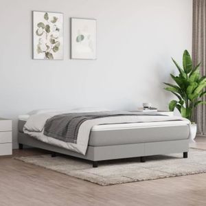LIT COMPLET Cadre de lit à sommier tapissier - ATYHAO - Gris clair - 140x190 cm - Ressorts - Contemporain