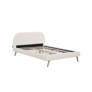 STRUCTURE DE LIT Cadre de lit MOBY scandinave avec tête de lit et sommier à lattes en tissu bouclette - Blanc - 140 x 190 cm