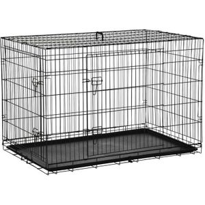 CAISSE DE TRANSPORT Cage de transport pour chien pliable - 2 portes verrouillables - plateau amovible - dim. 121L x 77l x 82H cm - acier ABS noir