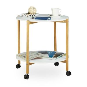 TABLE D'APPOINT Relaxdays Table d’appoint ronde à roulettes avec f