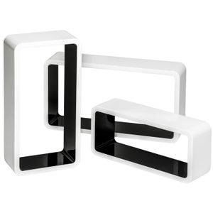 ETAGÈRE MURALE TECTAKE Lot de 3 Étagères Murales LEONIE Design Moderne Cube Rectangulaire en Bois Brillant - Noir/Blanc
