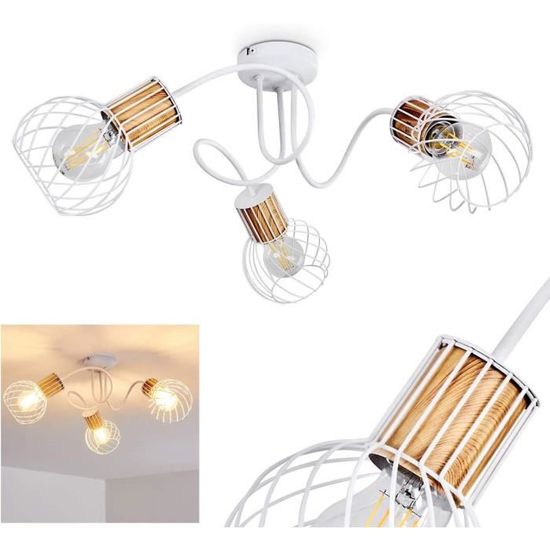 Plafonnier Antalya En Métal Et Plastique Noir,3 Spots De Plafond Rétros