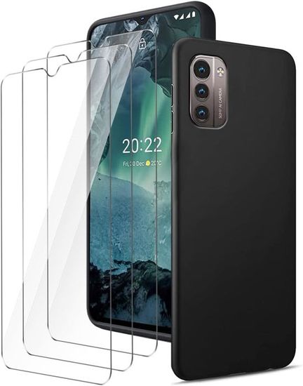 Custodia Per Nokia G21 + Vetro Temperato (2 Pezzi) – Cover Morbida In Silicone TPU Nero, Antiurto E Antigraffio, Bumper Sottile Con Protezione Per Fotocamera
