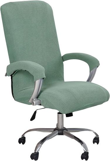 Housse Chaise Bureau Velours Peluche Vert Avec Accoudoirs – Taille L – Confort & Protection