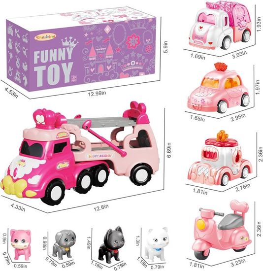 Camion Jouet 5 En 1 Avec 4 Voitures - Sons Et Lumières - Cadeau Enfant 2 3 4 Ans