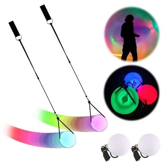 Funmo Lot De 2 Poi Balls LED – Couleurs Arc-en-Ciel, 9 Modes, Corde Réglable 70 Cm – Danse Et Spectacle