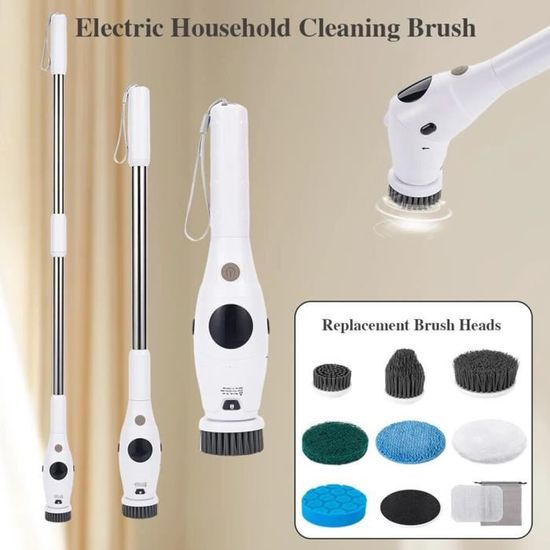 EUZLABBY Brosse De Nettoyage Électrique 2 Vitesses - 8 Têtes Remplaçables, Poignée Réglable