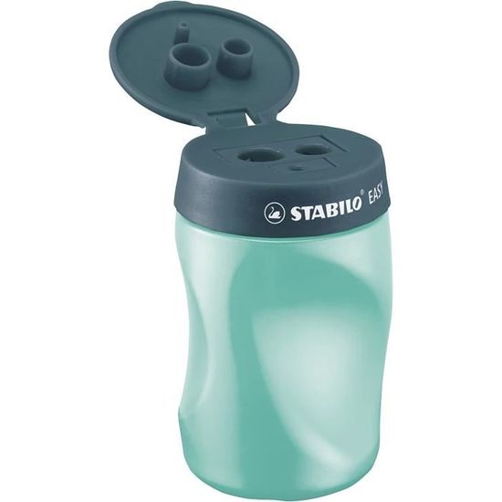 KUM Buddy Taille-Crayon Double Pour Gaucher - 2 Ouvertures 8mm Et 11mm, Boîte Anti-Poussière Bleue, Lame Magnésium Courbée Anti-Déchirure