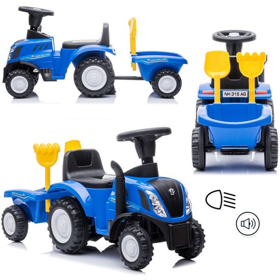 Tracteur à Pédales New Holland Buggy + Remorque – Avec Râteau & Pelle – Jouet Enfant Bleu Sous Licence