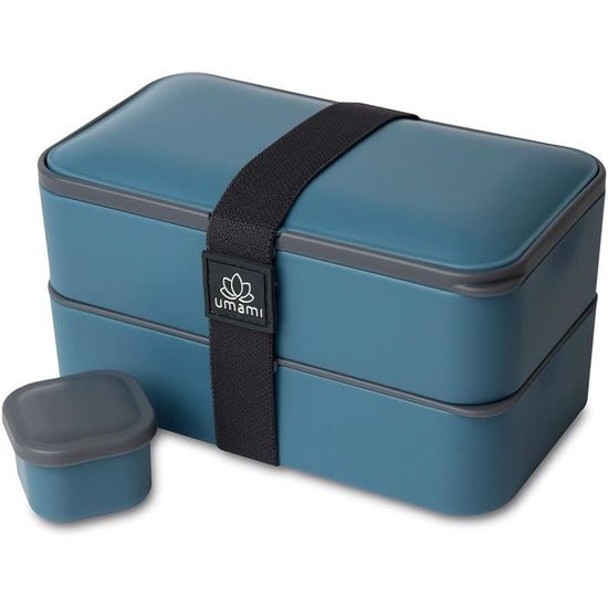 UMAMI® Lunch Box Premium - Inclus : 1 Pot À Sauce & 3 Couverts - Boîte Bento Japonaise Hermétique 2 Étages - Zéro Déchet - Micro-O