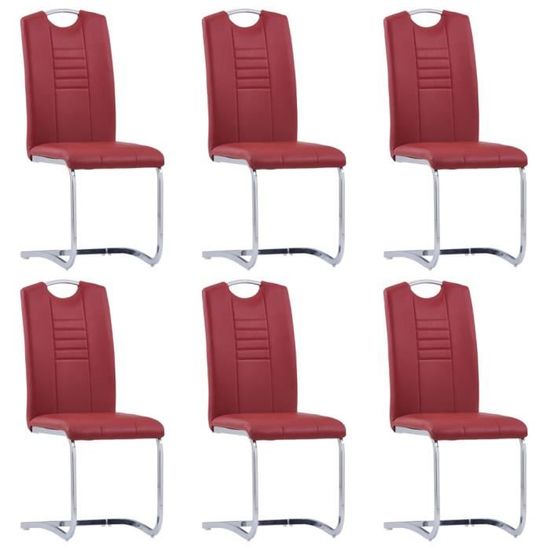 Lot de 6 Chaises de salle à manger - Style Scandinave - cantilever - Fauteuil Chaise de cuisine - Rouge Similicuir