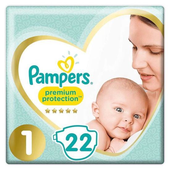 Couches Pampers New Baby Taille 1 (2-5 kg) - Pack Small (x22 couches) - Pampers Premium Protection - Blanc
