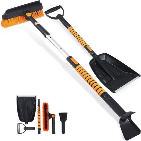 BDK Motor Trend Grattoir à Glace Avec Poignée Extensible Et Tête De Brosse Rotative – Brosse à Neige En Caoutchouc Robuste Pour Pare-brise De Voiture Et Camion / Rétroviseurs