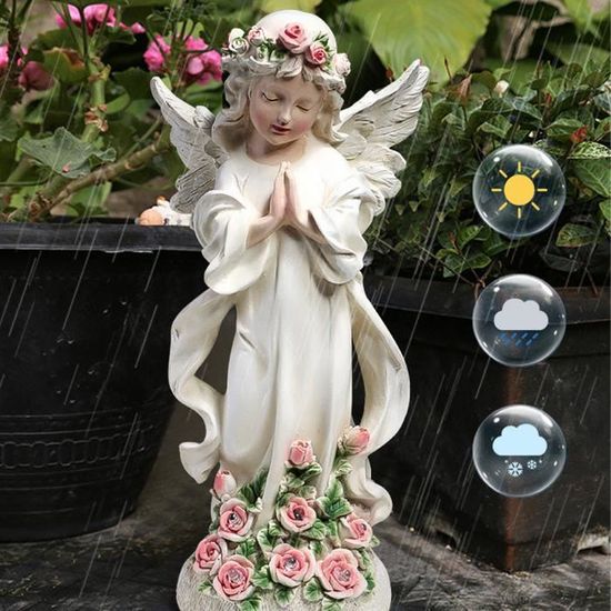 Ange Solaire Déco En Résine Pour Jardin - Sculpture Lumineuse Extérieure - Pour Terrasse, Allée, Cimetière, Mémoire