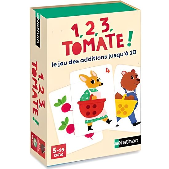 Jeu de cartes éducatif - NATHAN - 1, 2, 3, tomate! - Additionner - Fruit jaune - Légume rouge