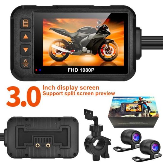 Caméra de moto 3 pouces Ecran étanche 1080P Dashcam Avec Caméra avant et arrière Enregistrement Vision nocturne noire Avec support