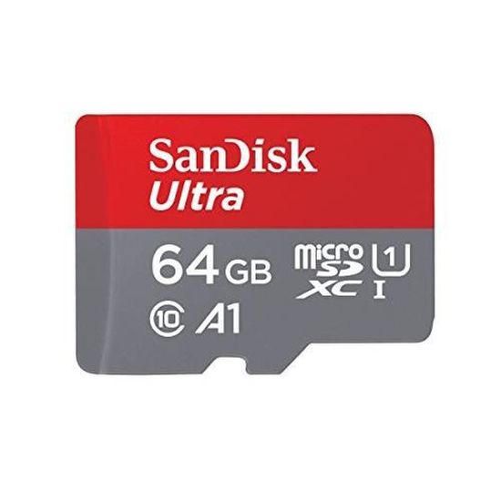 Carte Mémoire microSDXC SanDisk Ultra 64GB + Adaptateur SD. Vitesse de Lecture Allant jusqu'à 100MB-S, Classe 10, U1, homolog
