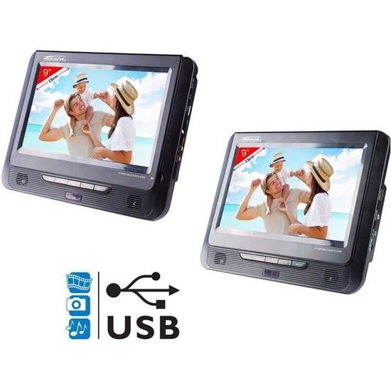 Lecteur DVD portable TAKARA VRT179 - 2 écrans 9" - USB/SD - Noir