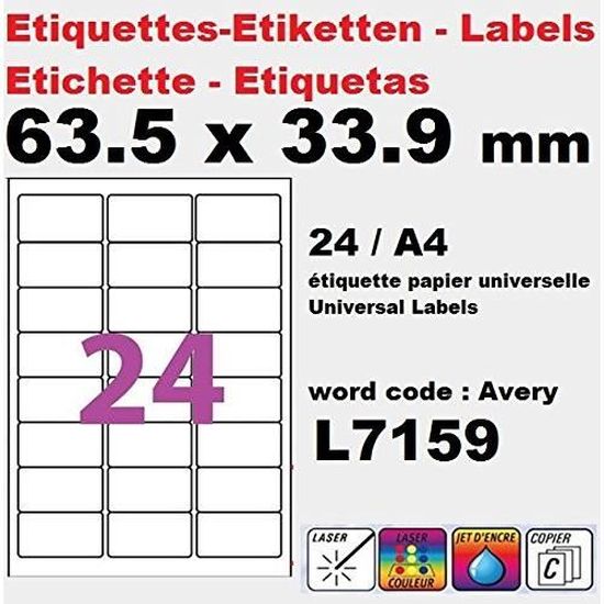 Étiquettes Polyester Transparent Mat A4 - 2400 étiquettes (100 Feuilles) - Pour Imprimante Laser - Résistante Eau, Huile
