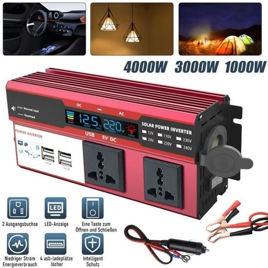 Convertisseur 12V 220V Pur Sinus, 1500W + USB 5V