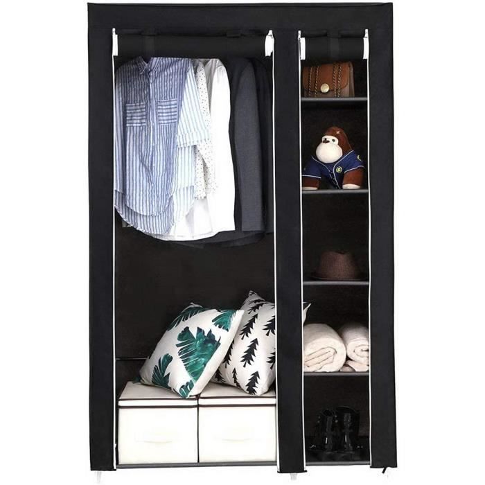 armoire chambre armoire de rangement dressing chambre penderie tissu garde robe portable pour chambre d'adulte noir 5 couches 6 cube