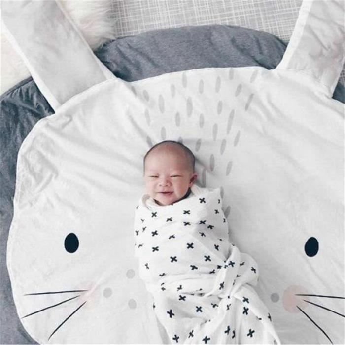 GRIS Tapis d'Éveil Lapin Tapis de Jeu Pour Bébé Tapis Rond en Coton Doux Décoration de Salle