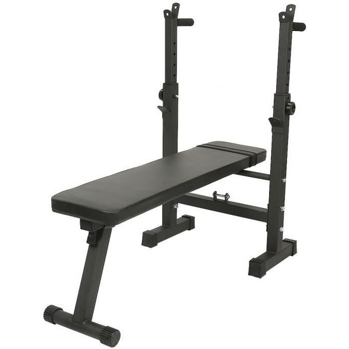 Noir Banc de Musculation Pliable Réglable avec Support de Barres pour Haltère Usages Multiples Gymnase à Domicile