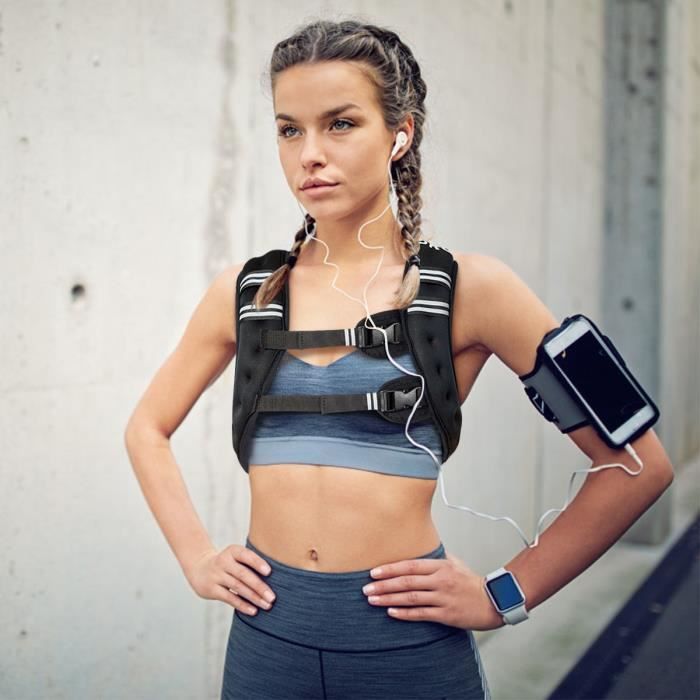 DREAMADE Gilet Lesté 9KG Réglable,Veste Lestée Respirant avec Bandes Réfléchissantes, Idéal pour Course,Entrainement,Exercice