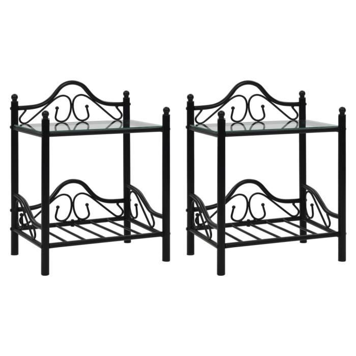 Table de chevet 2 pcs Acier et verre trempé 45x30,5x60 cm Noir