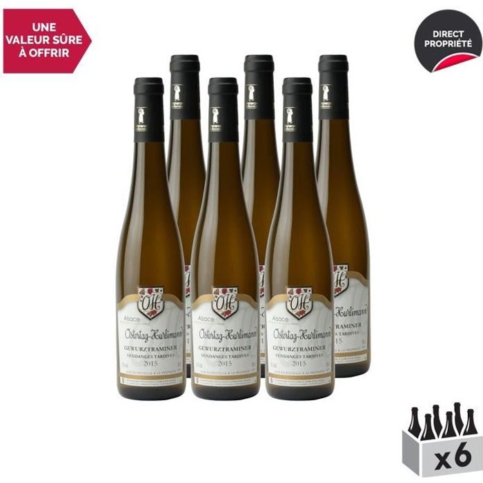 Alsace Gewurztraminer Vendanges tardives Blanc 2015 - Lot de 6x50cl - Domaine OSTERTAG-HURLIMANN - Vin AOC Blanc d' Alsace - Cépage