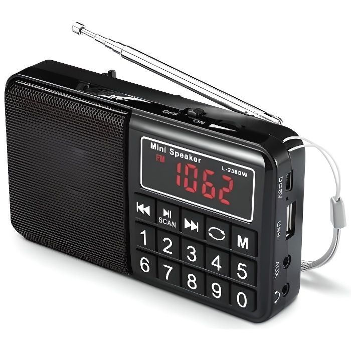 Réveil - - WE Radio grandes ondes AM / FM / SW Lecteur USB / Micro SD batterie rechargeable NOIR