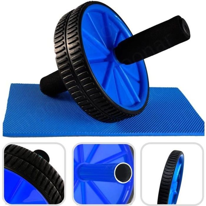 Ab Roller avec Tapis pour Genoux, Roue Abdominale, Bleu, Charge maximale: 100 kg