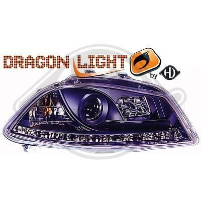 7425585 , Paire de Feux Phares Daylight LED noir pour SEAT Ibiza 6L de 2002 a 2008
