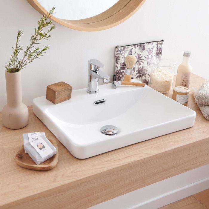 Vasque Salle De Bain Semi Encastrée Céramique Blanche L48 X P37 X H5/14,5 Cm Lea