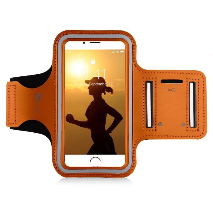MyGadget Brassard Sport pour Smartphone 5,1- Apple Android Samsung - Armband léger pour Jogging - Sangle élastique réglable - Orange