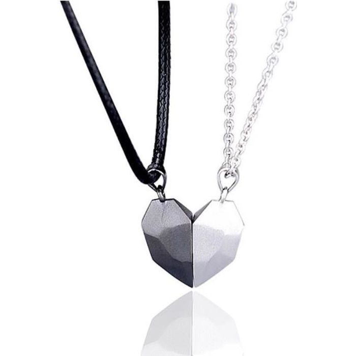 2 Pièces Amoureux Coeur Pendentif Couple Collier Magnétique Coeur Charme Collier Saint Valentin CadeauArgent