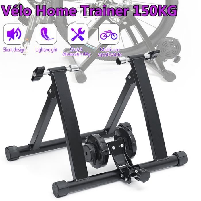 Home Trainer magnétique - vélo 24 à 29 Pouces - Support entraînement vélo VTT 150KG Pliable en acier et fer sécurité noir