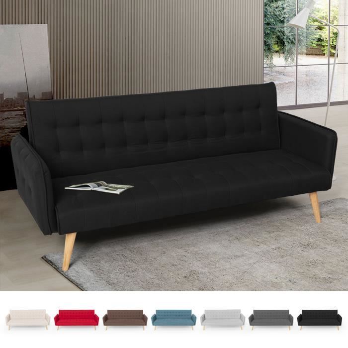 Canapé droit 3 places Noir Tissu Pas cher Contemporain